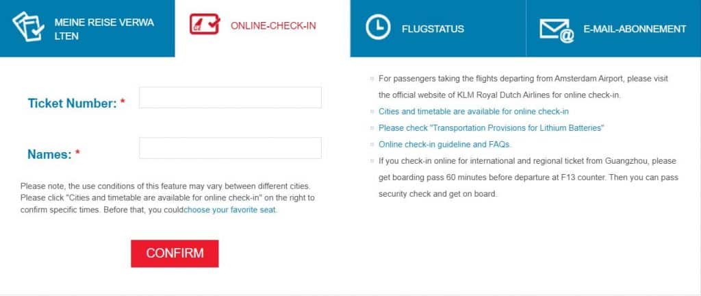 China Southern web check in