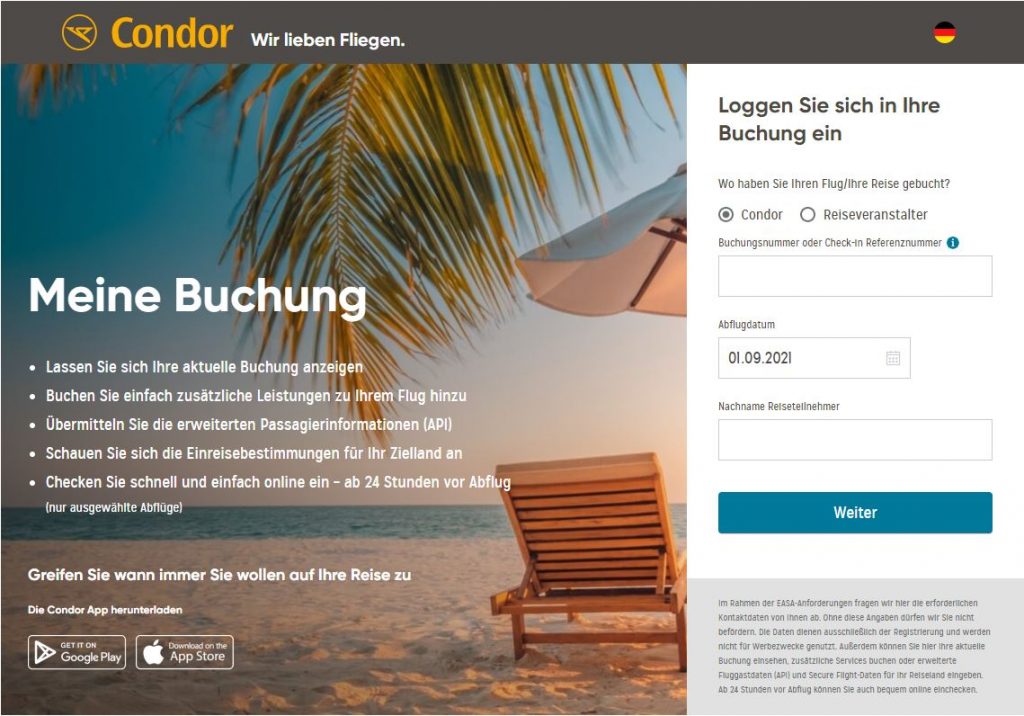 Condor online check-in