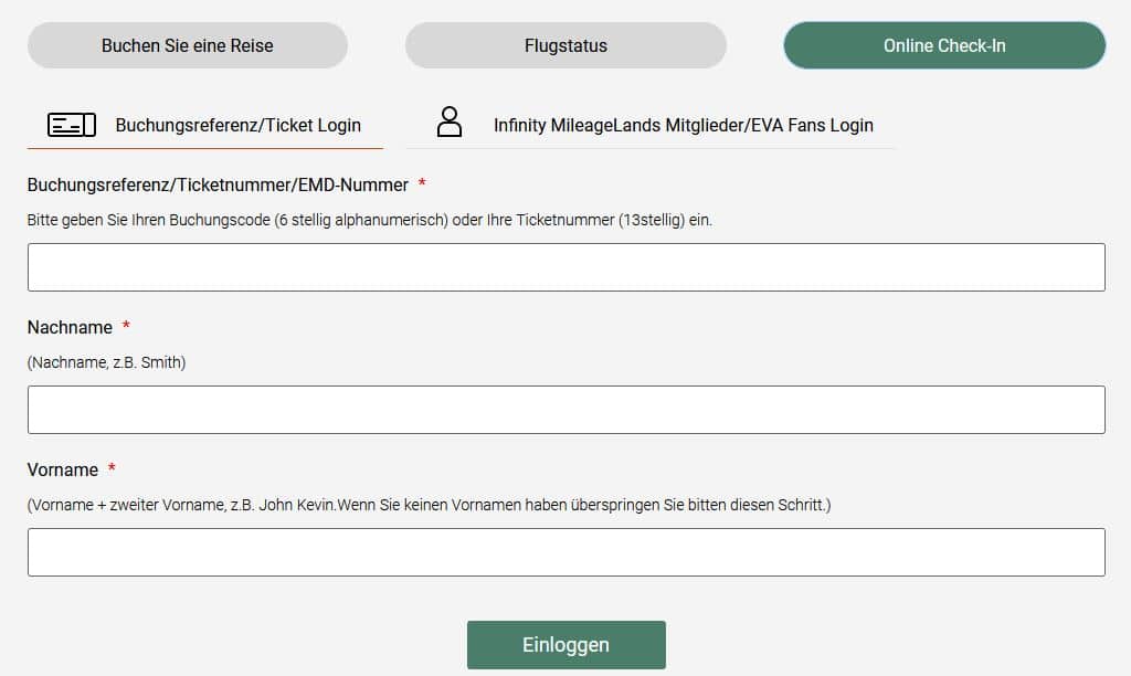 EVA Air Online Checkin Schnell und einfach einchecken