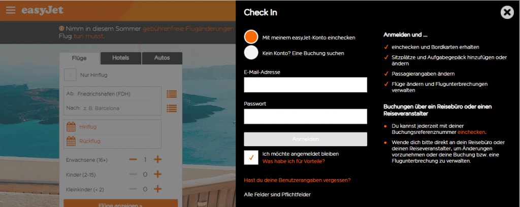 Easyjet online check in