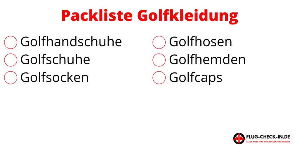 Packing list golf clothing