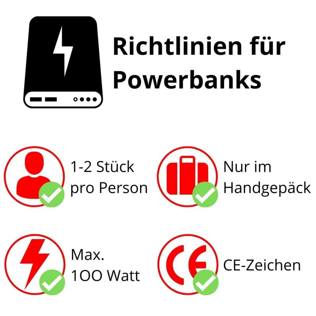 richtlinien powerbank flugzeug